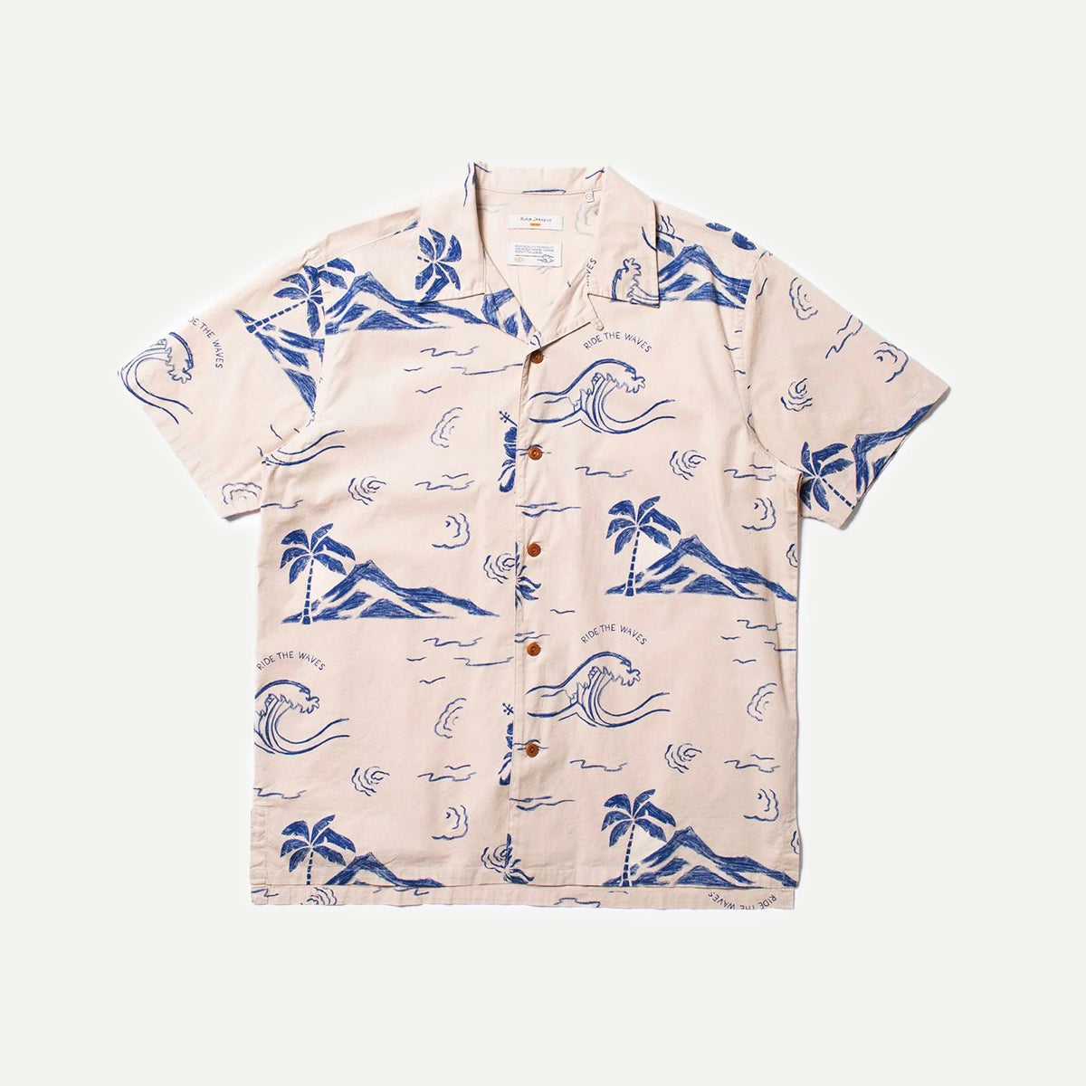 Nudie Ecru Arvid Waves Hawaii Shirt