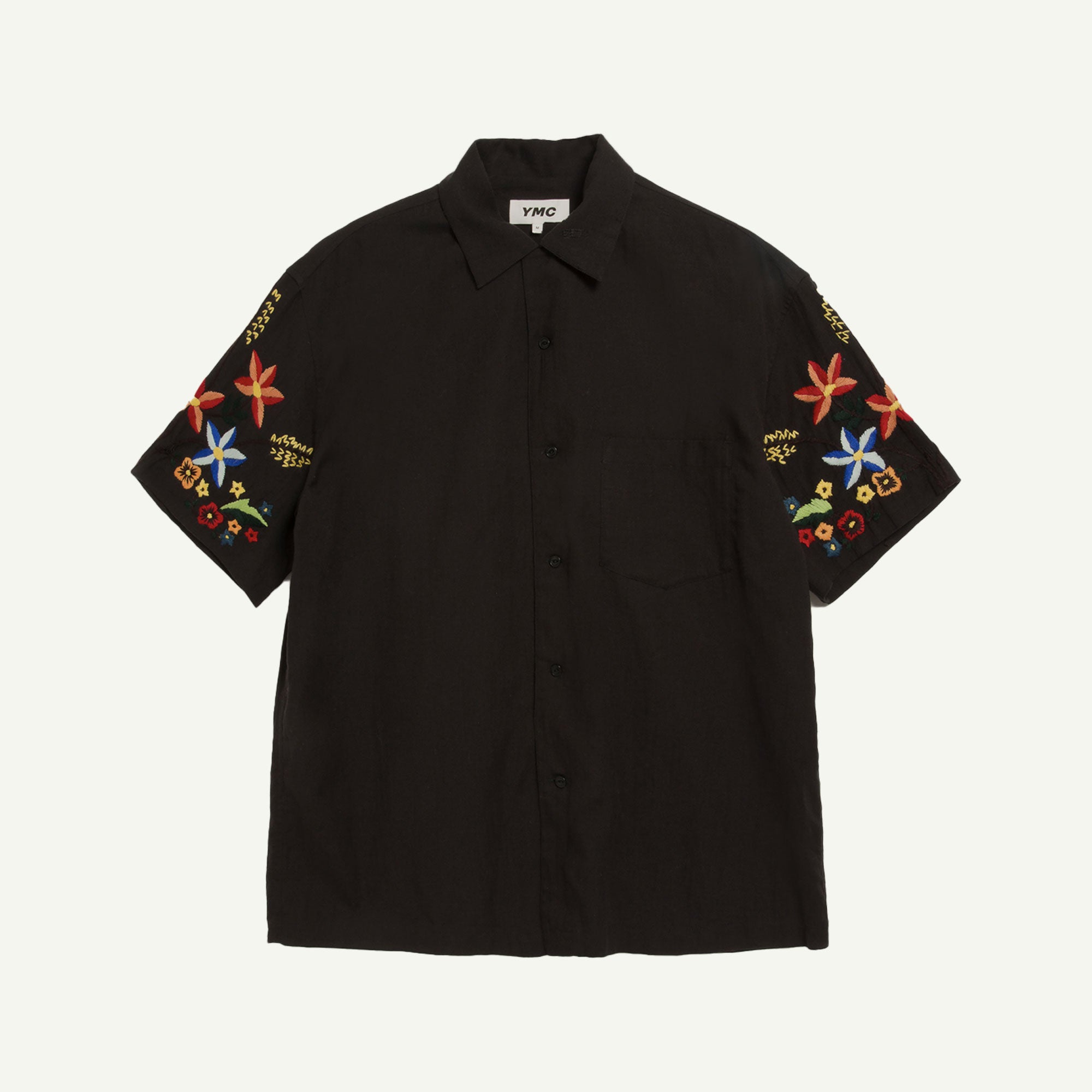 YMC Black Idris Short Sleeve Embroidered Shirt