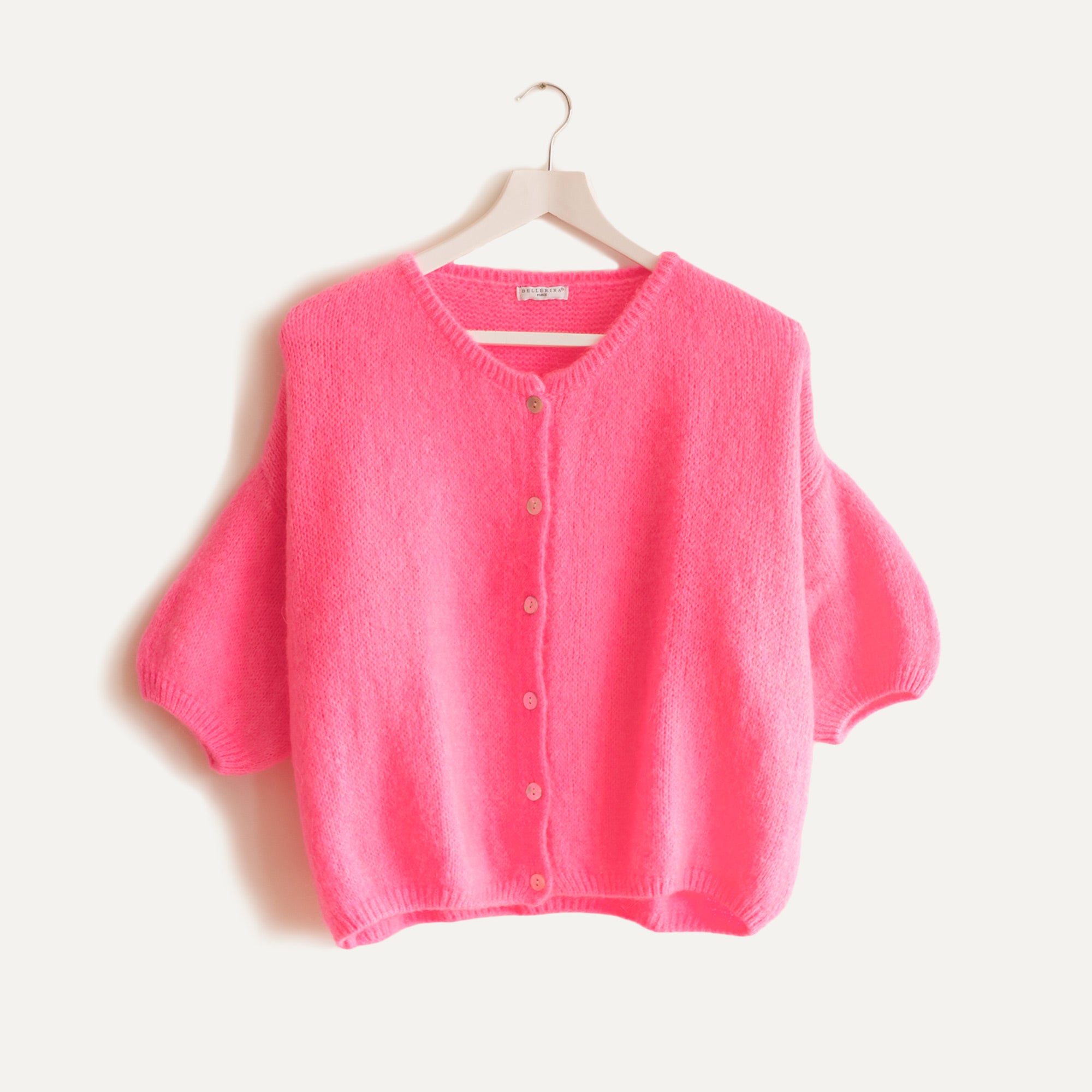 Fluro Pink Cropped Mohair Cardigan