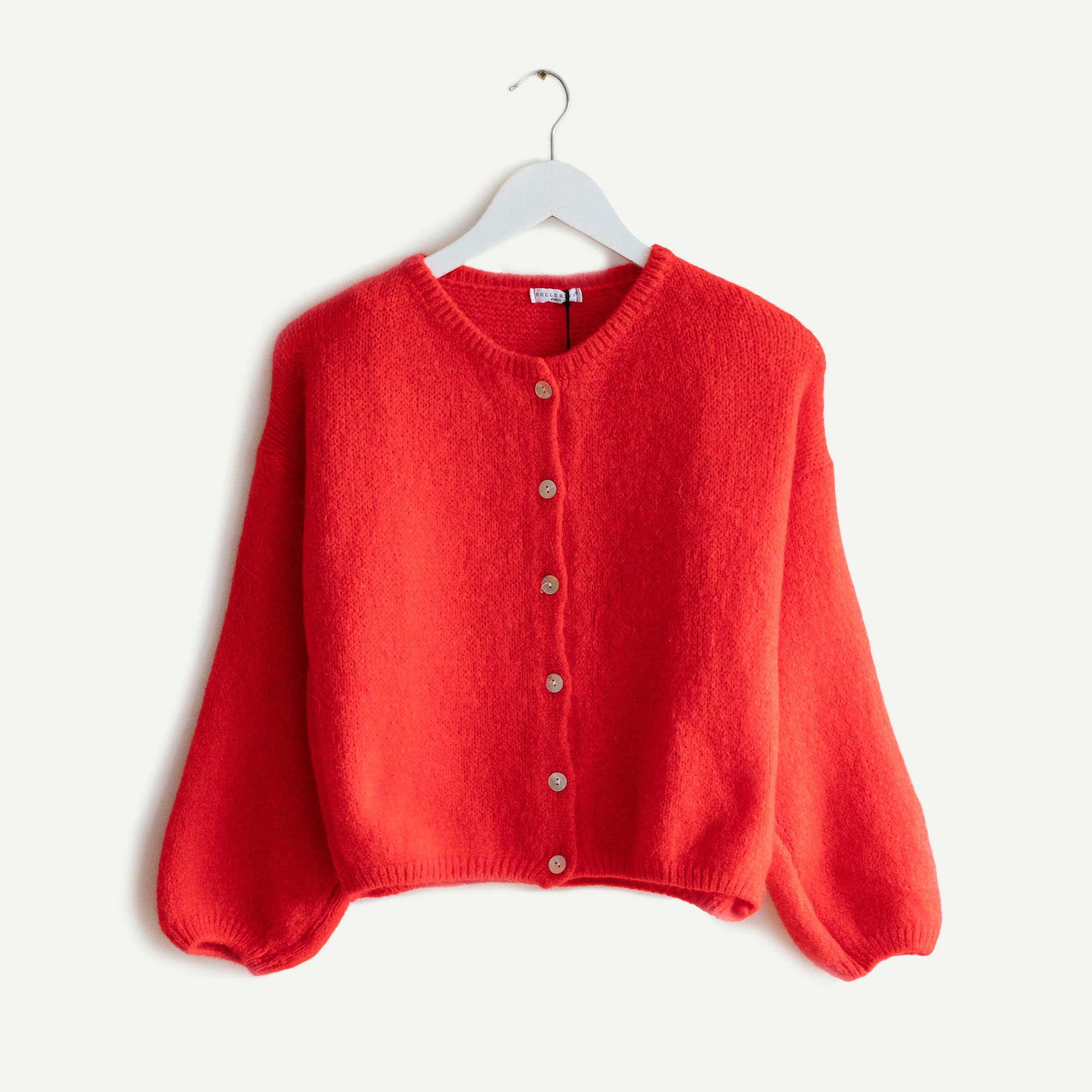 Red long sleeve cardigan sale