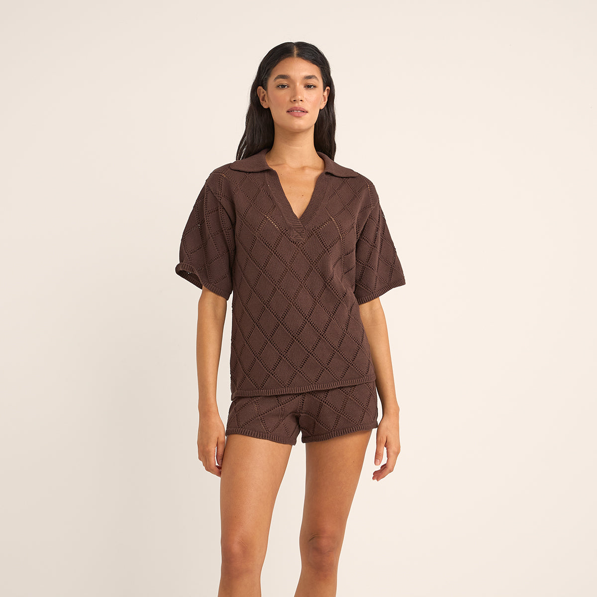 Rhythm Chocolate Islander Colla Knit Shirt