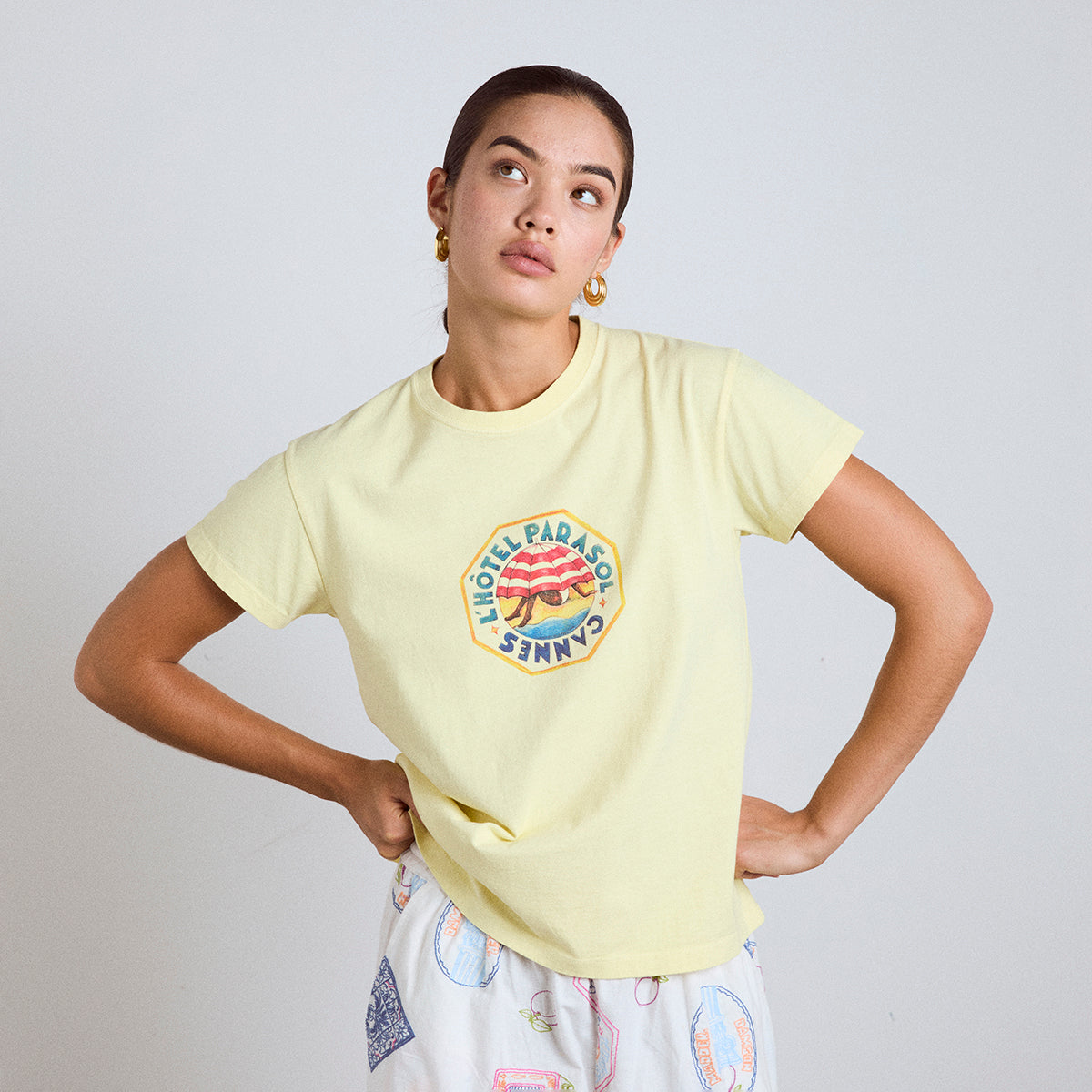 Damson Madder Yellow Parasol Garment Dyed Shrunken T-Shirt