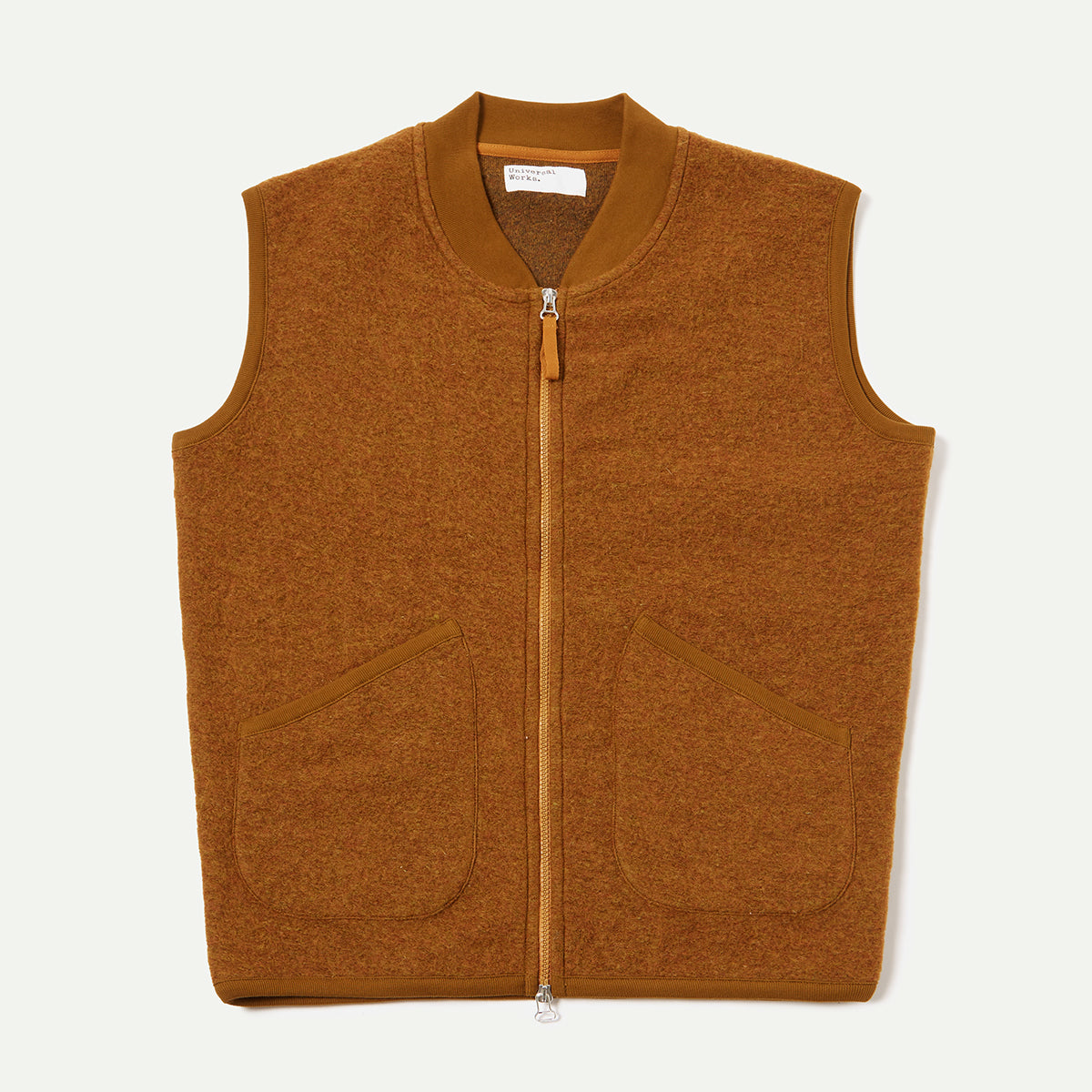 Universal Works Mustard Wool Fleece Zip Waistcoat