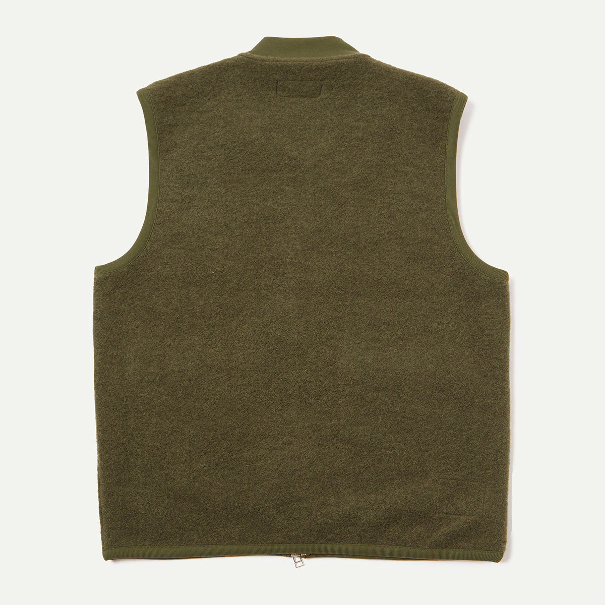 Universal Works Olive Wool Fleece Zip Waistcoat