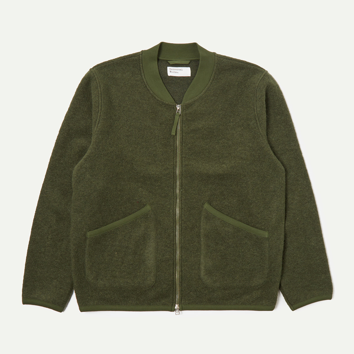 Universal Works Olive Wool Fleece Zip Bomber