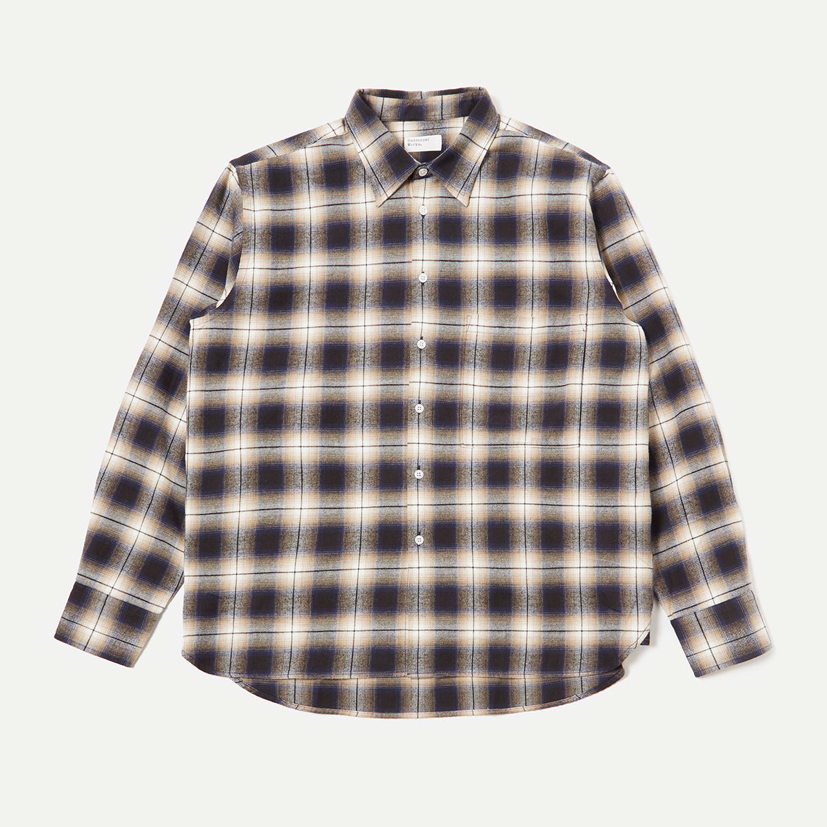 Universal Works Navy Wyoming Check Square Pocket Shirt