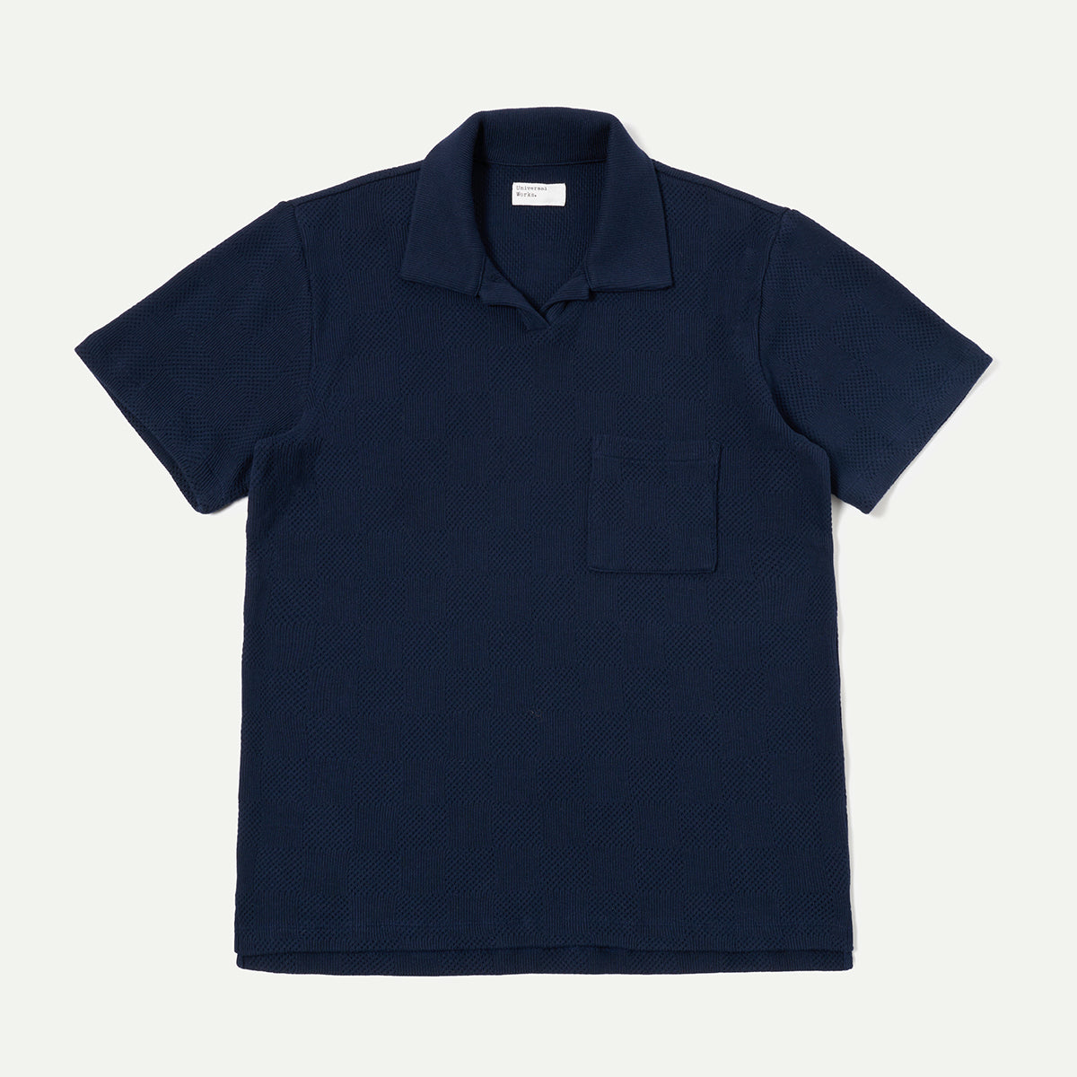 Universal Works Bright Navy Checkerboard Vacation Polo