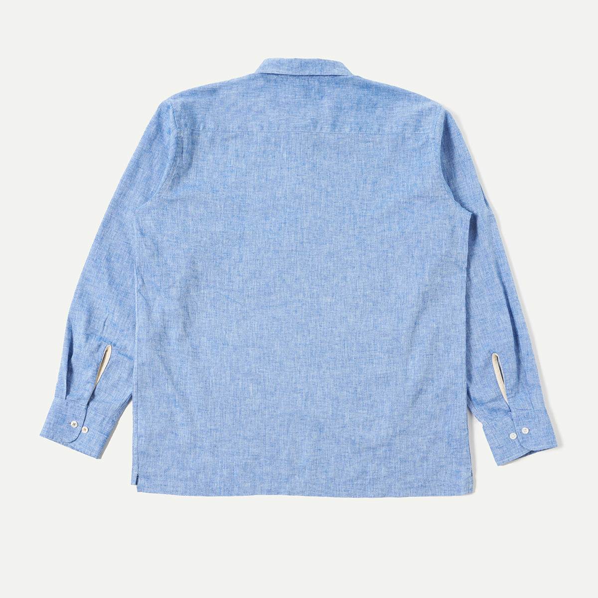 Universal Works Blue Slub Linen Mix Pullover Long Sleeve Shirt