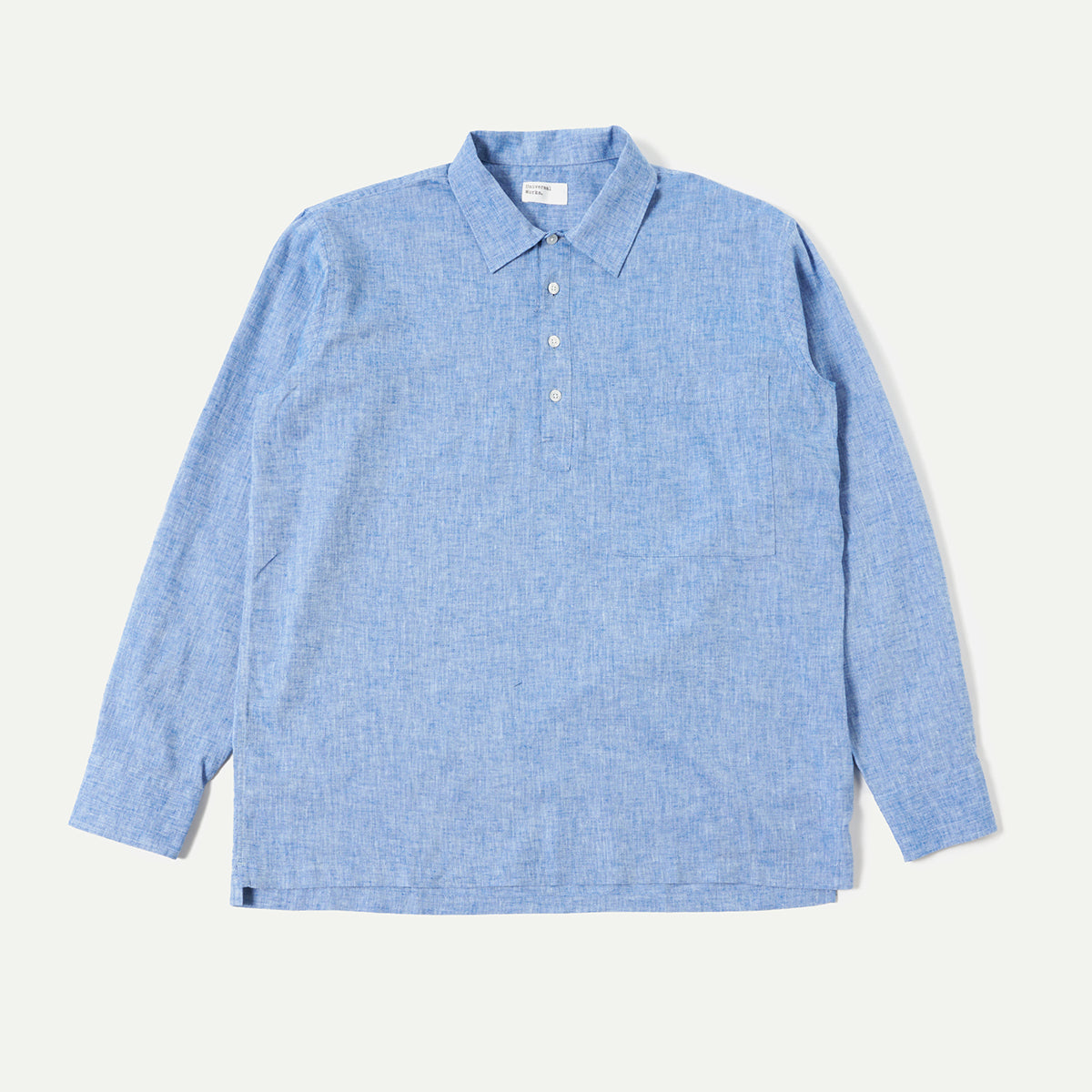 Universal Works Blue Slub Linen Mix Pullover Long Sleeve Shirt