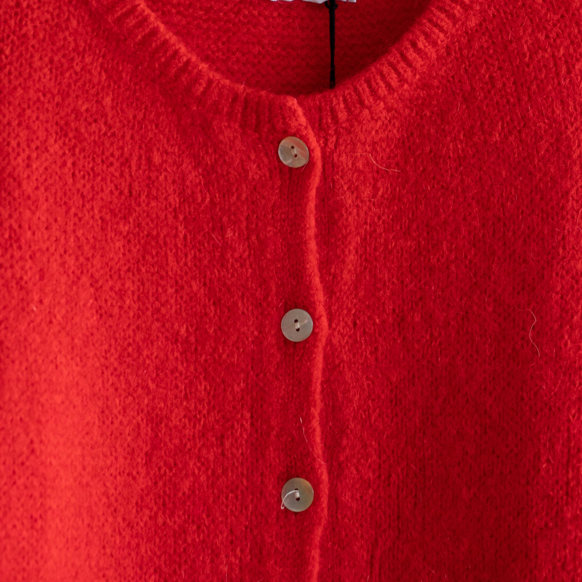 Red Cropped Long Sleeve Mohair Cardigan