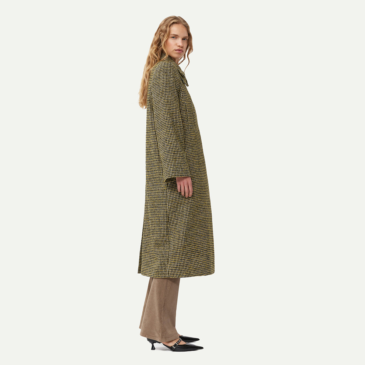 Ganni Blazing Yellow Woollen Check Coat