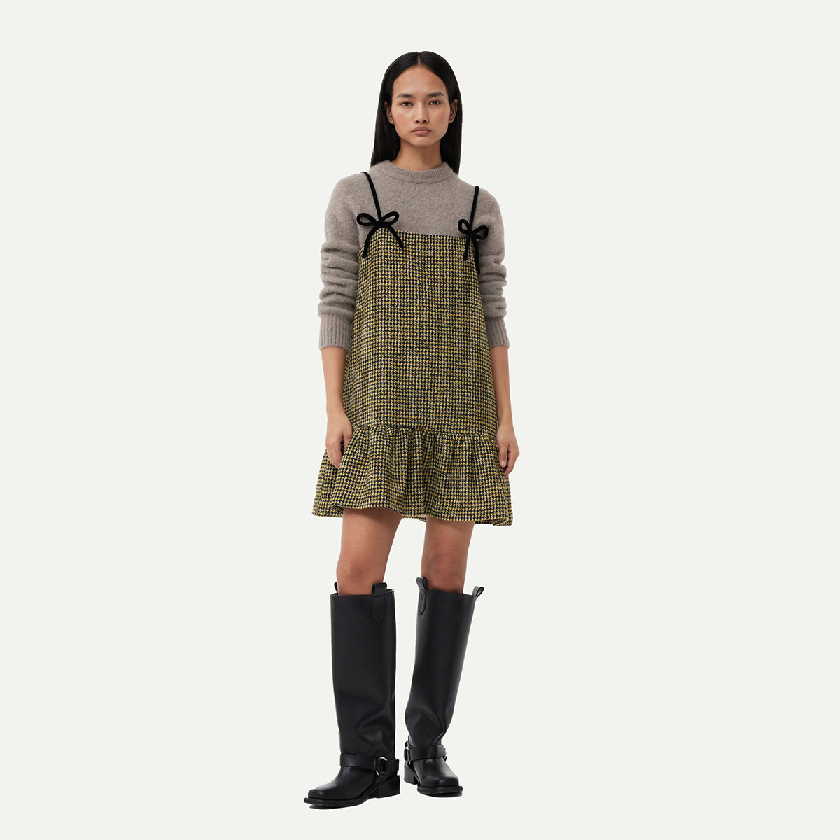 Ganni Blazing Yellow Woollen Check Mini Dress