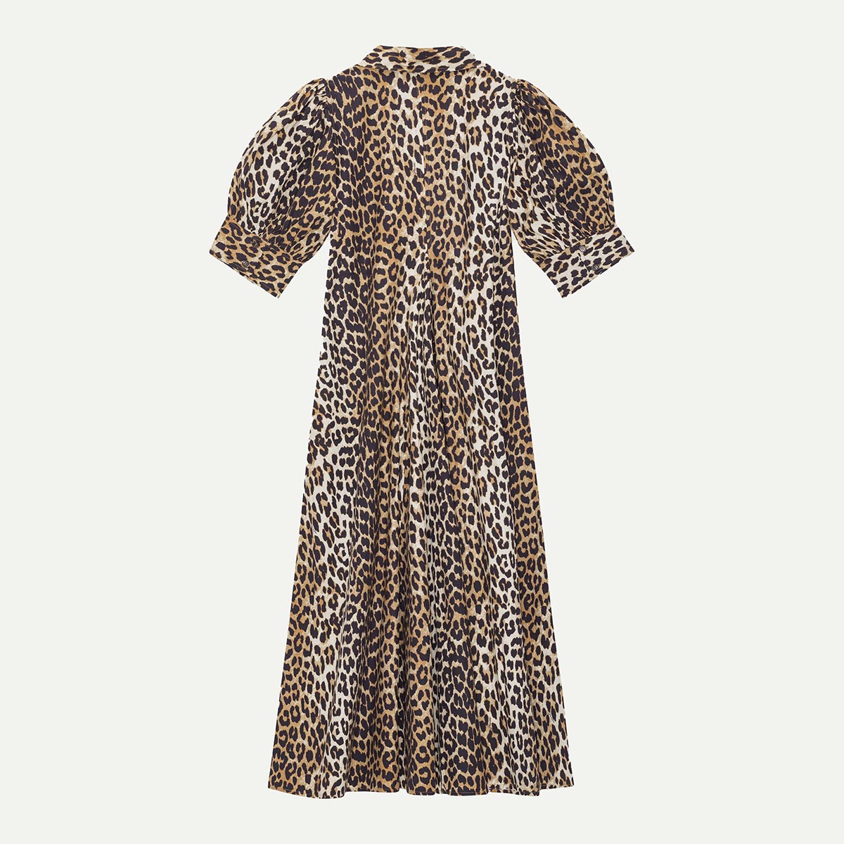 Ganni Leopard Print Cotton Poplin V-Neck Long Dress