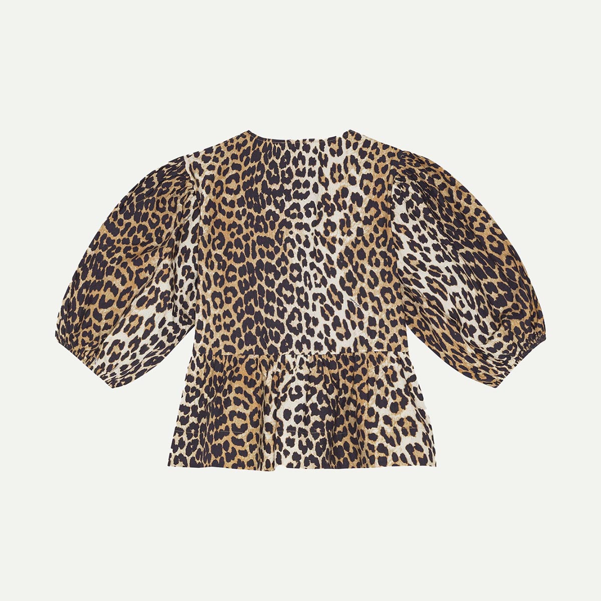 GANNI Leopard Print Cotton Poplin Peplum Blouse