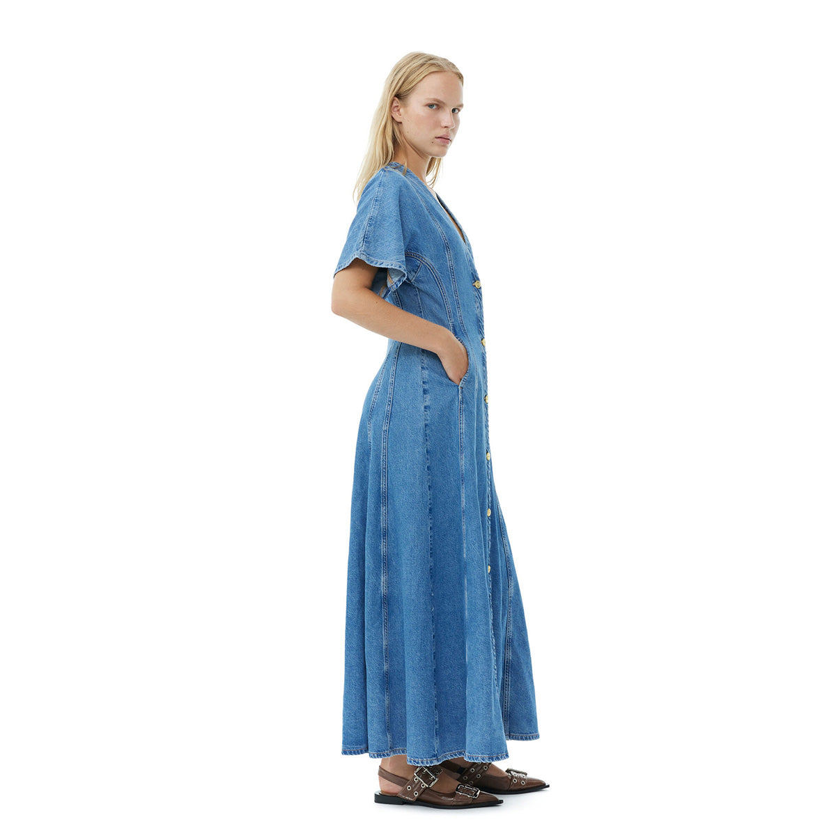 GANNI Mid Blue Stone Future Denim Maxi Dress