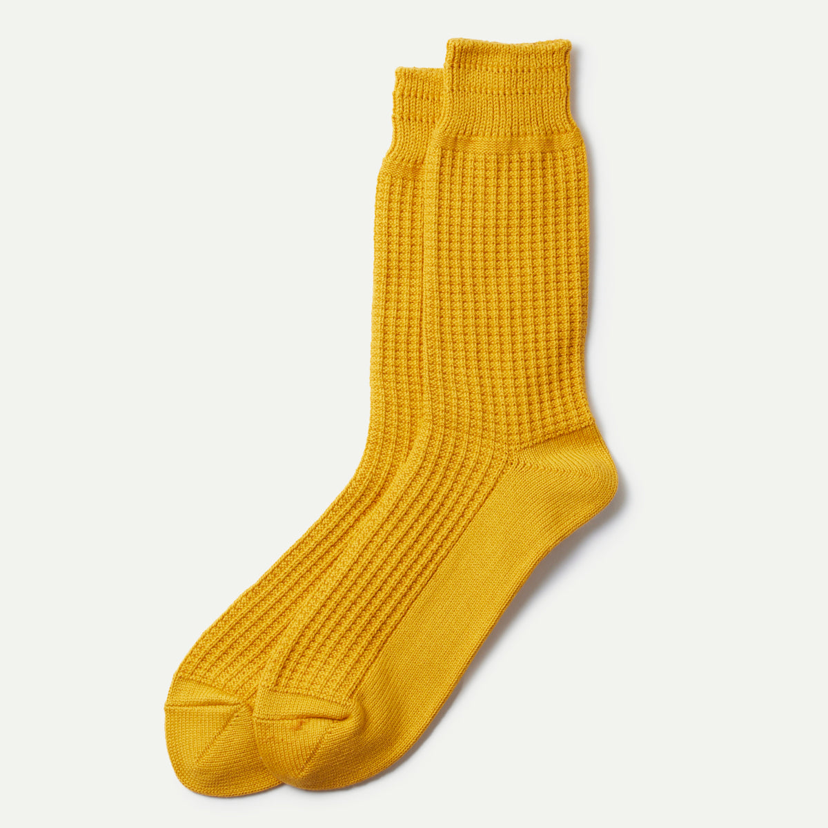 Rototo Mustard Yellow Waffle Crew Sock