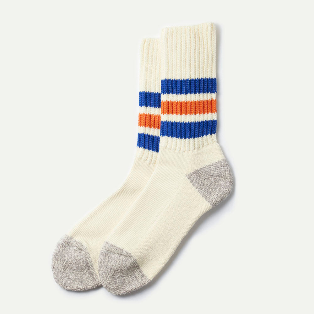 Rototo Blue/Orange Ribbed Old School Crew Socks