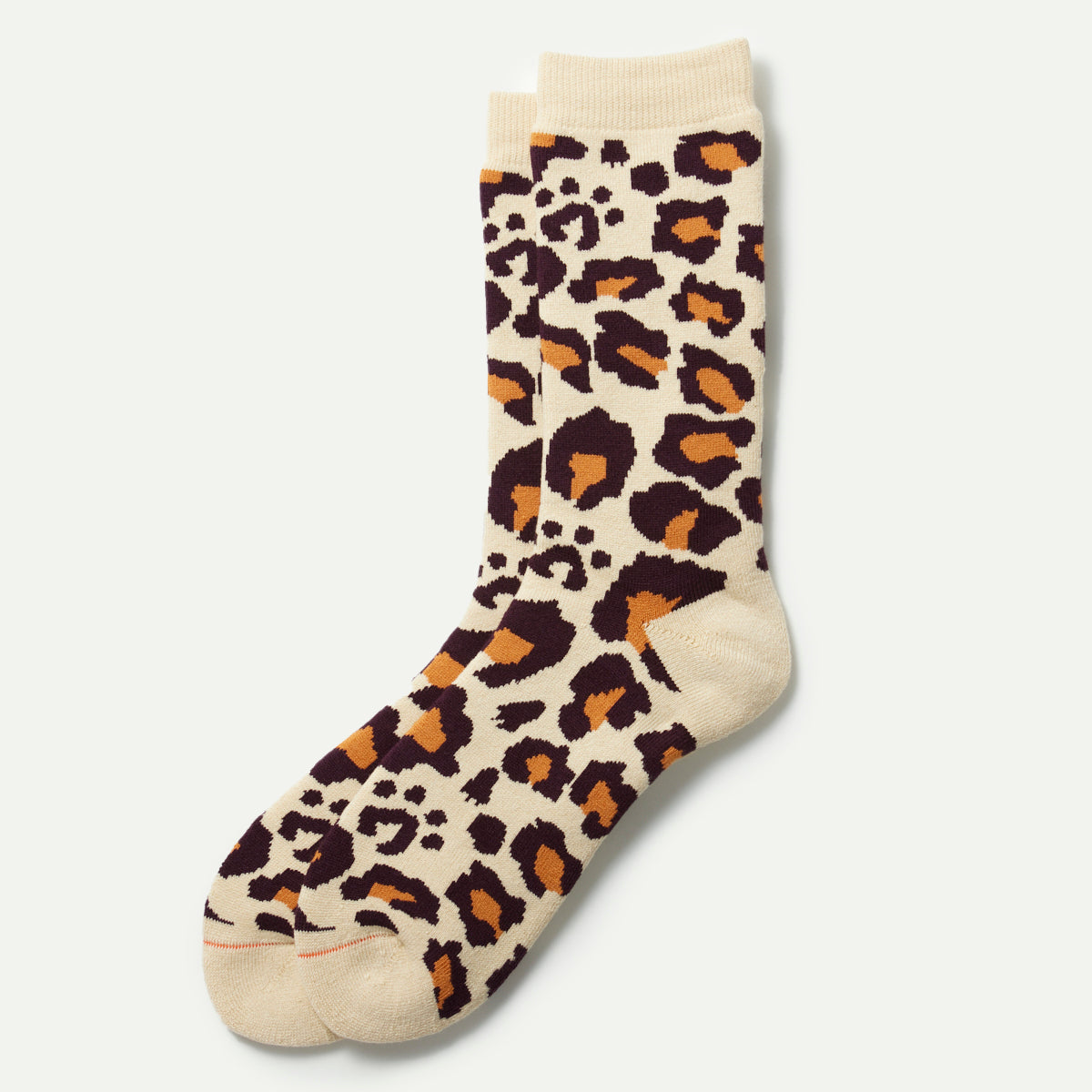 Rototo Bordeaux/Orange Leopard Pile Crew Sock