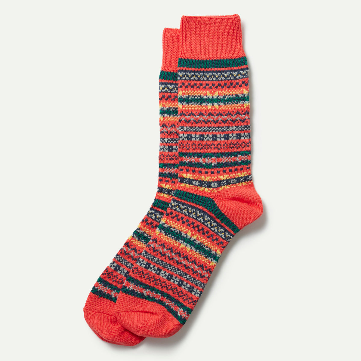 Rototo Red Jacquard Fairisle Crew Socks