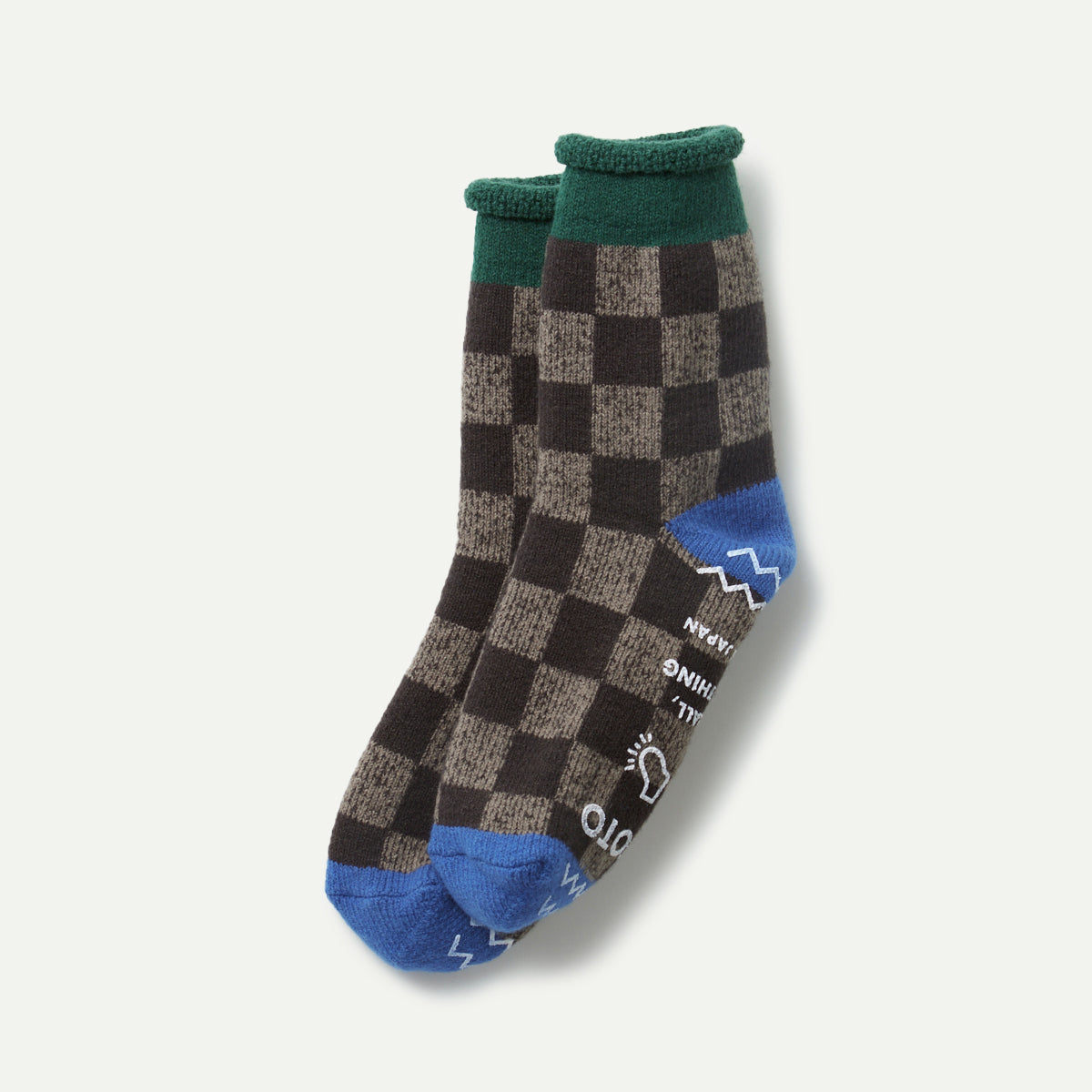 Rototo Pile Dark Green/Blue Checkerboard Socks