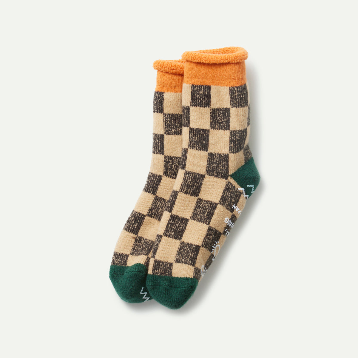 Rototo Pile Orange/Green Checkerboard Socks