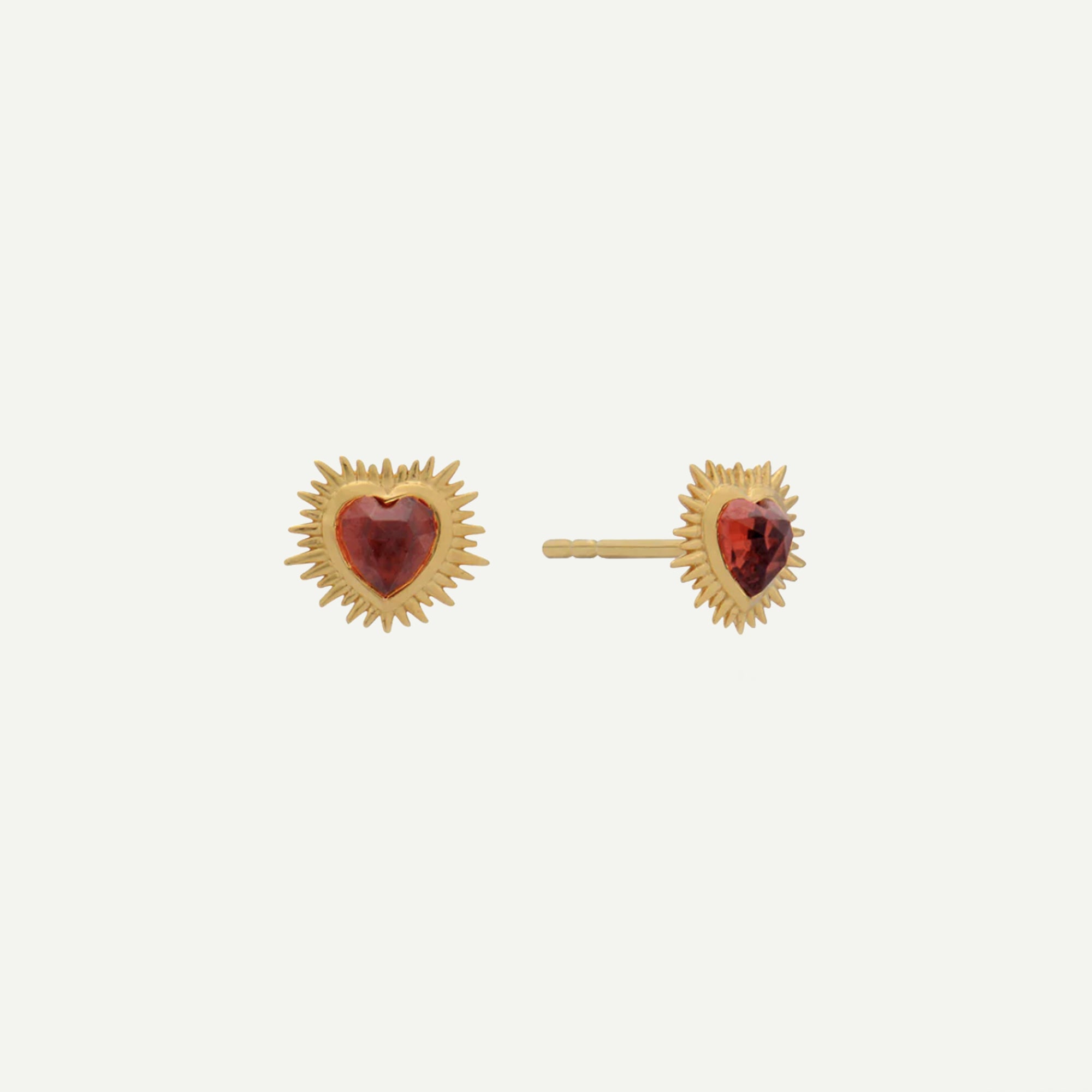 Electric Love Garnet Heart Stud Earrings