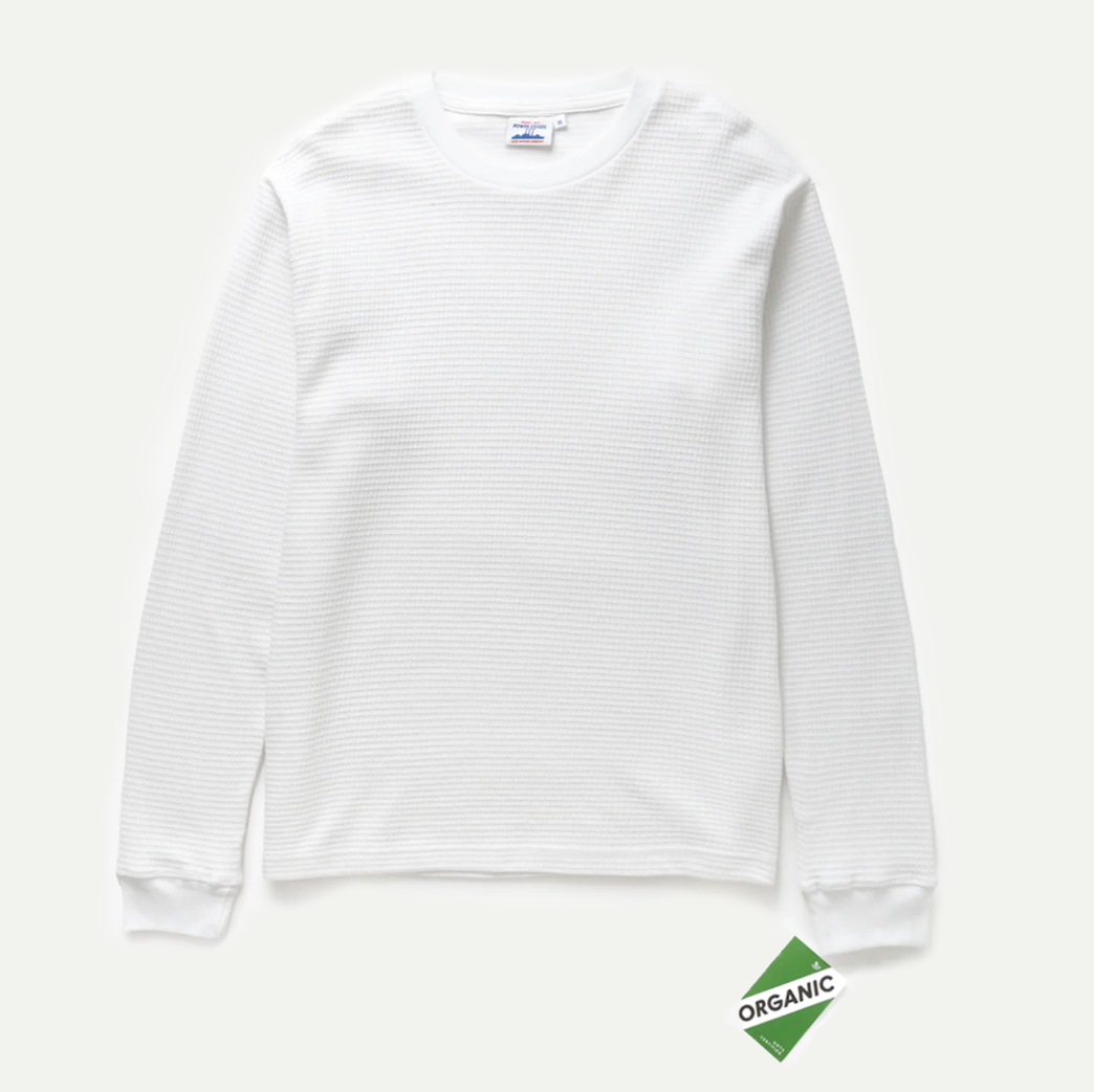 Power Goods White Thermal Waffle Long Sleeve T-Shirt
