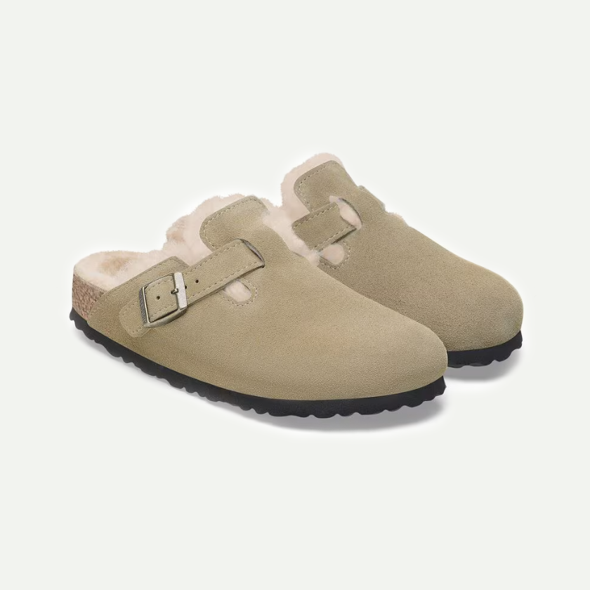 Birkenstock Taupe Shearling Boston Sandal