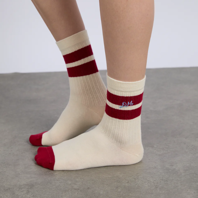 Damson Madder Cream/Red Sporty Calf Length Socks