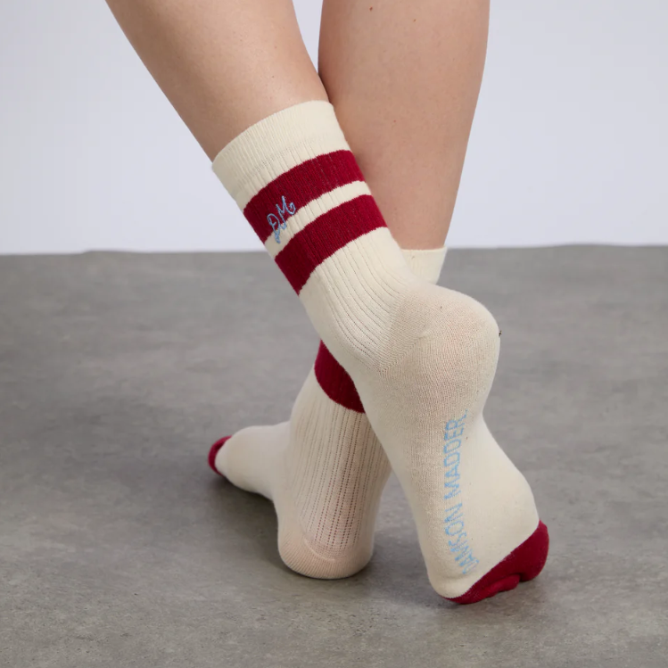 Damson Madder Cream/Red Sporty Calf Length Socks