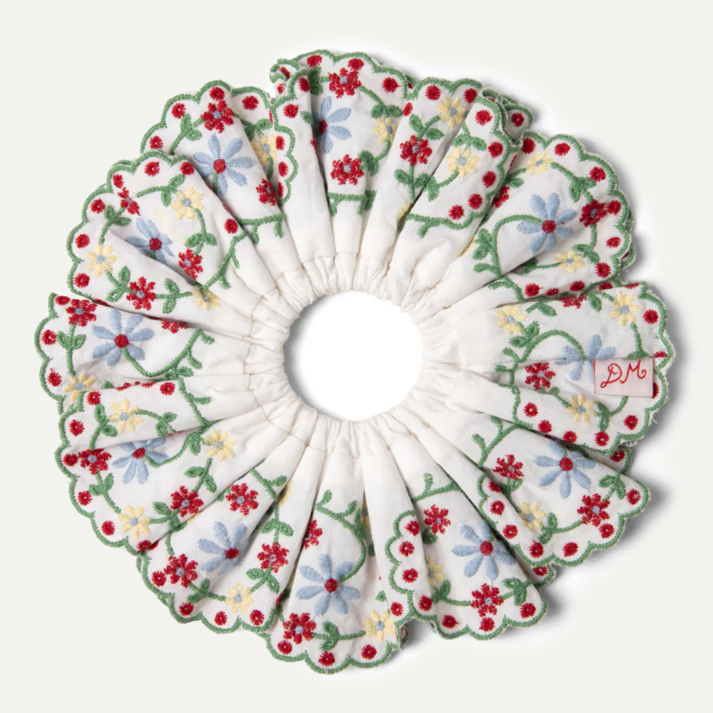 Damson Madder White Rose Embroidered Scrunchie