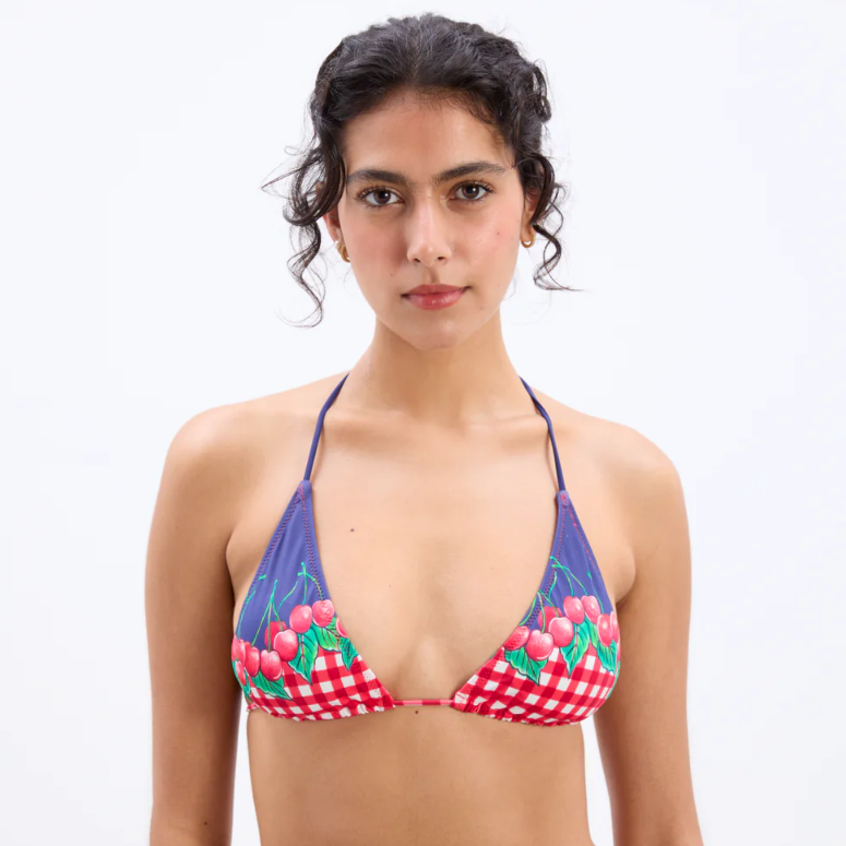 Damson Madder Cherry Pie Tie Front Triangle Bikini Top