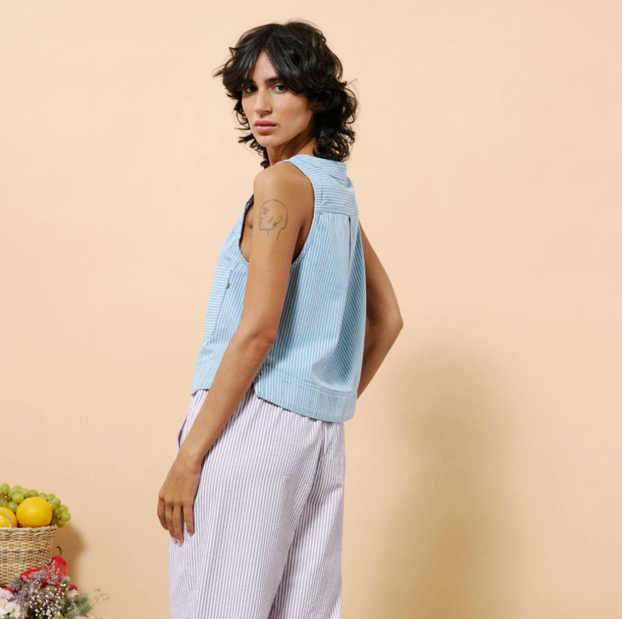 FRNCH Light Blue Colza Stripe Vest