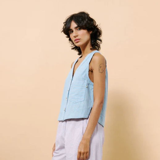FRNCH Light Blue Colza Stripe Vest