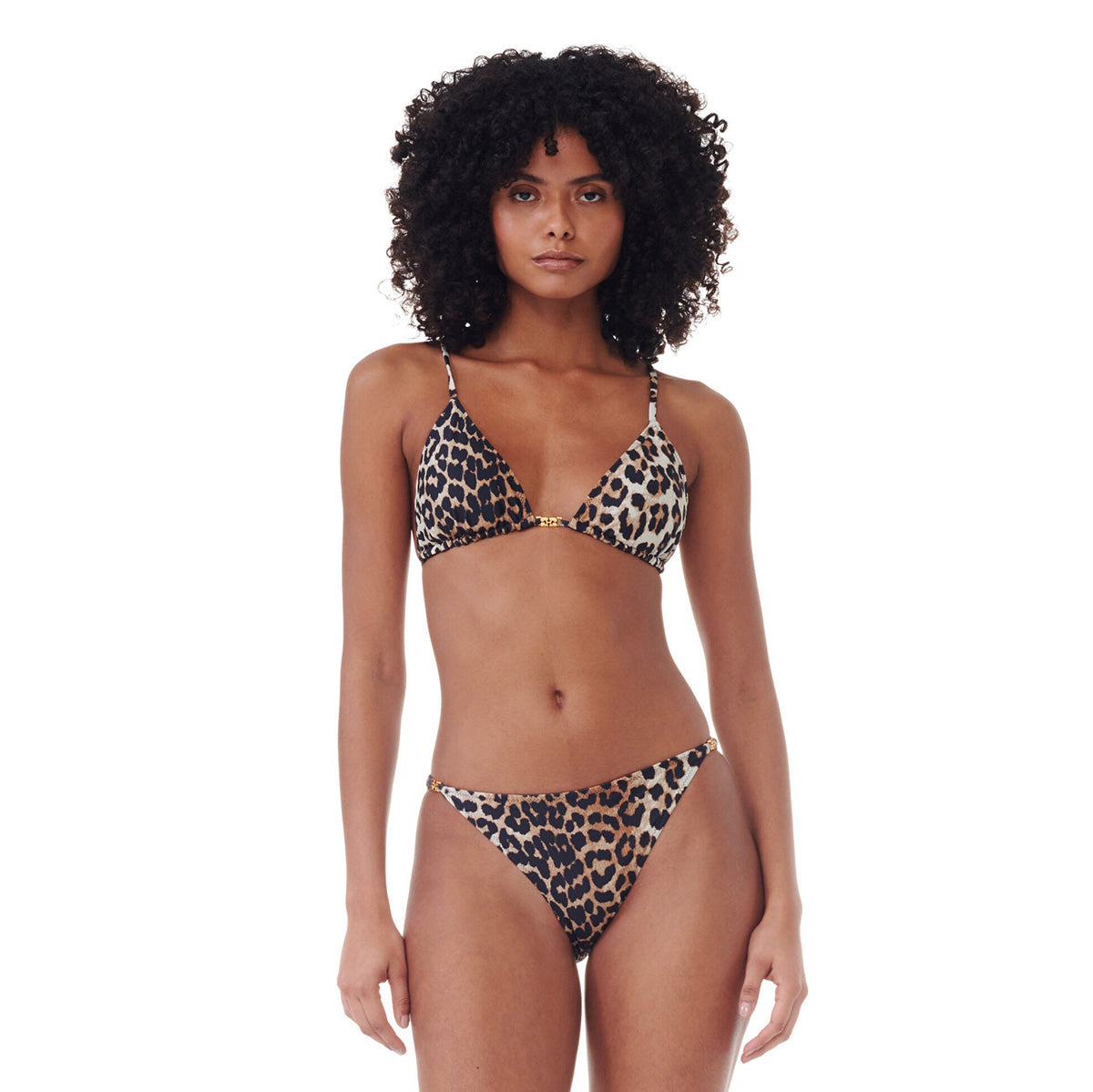 GANNI Leopard Print String Bikini Top