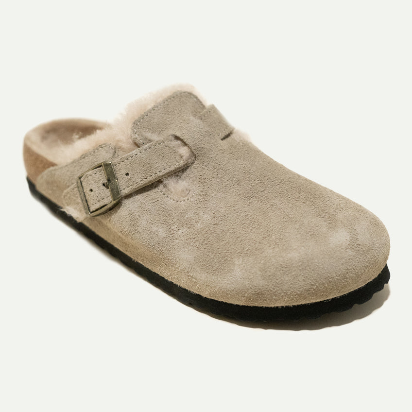 Birkenstock Taupe Shearling Boston Sandal