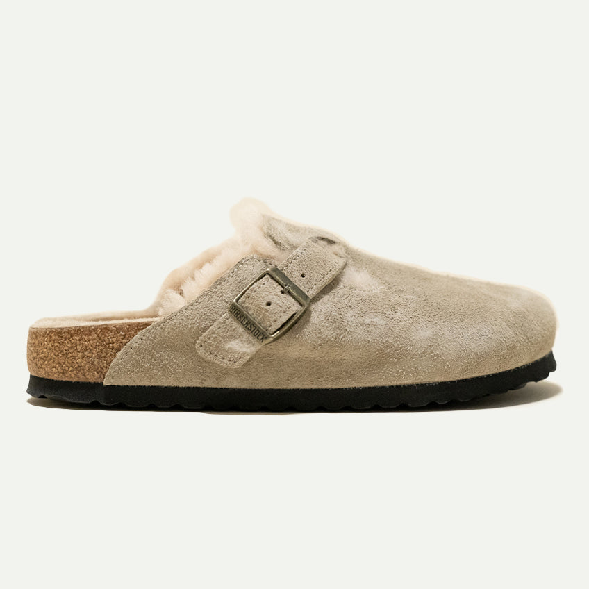 Birkenstock Taupe Shearling Boston Sandal