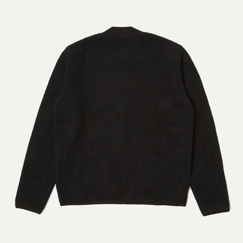 Universal Works Black Wool Fleece Zip Bomber