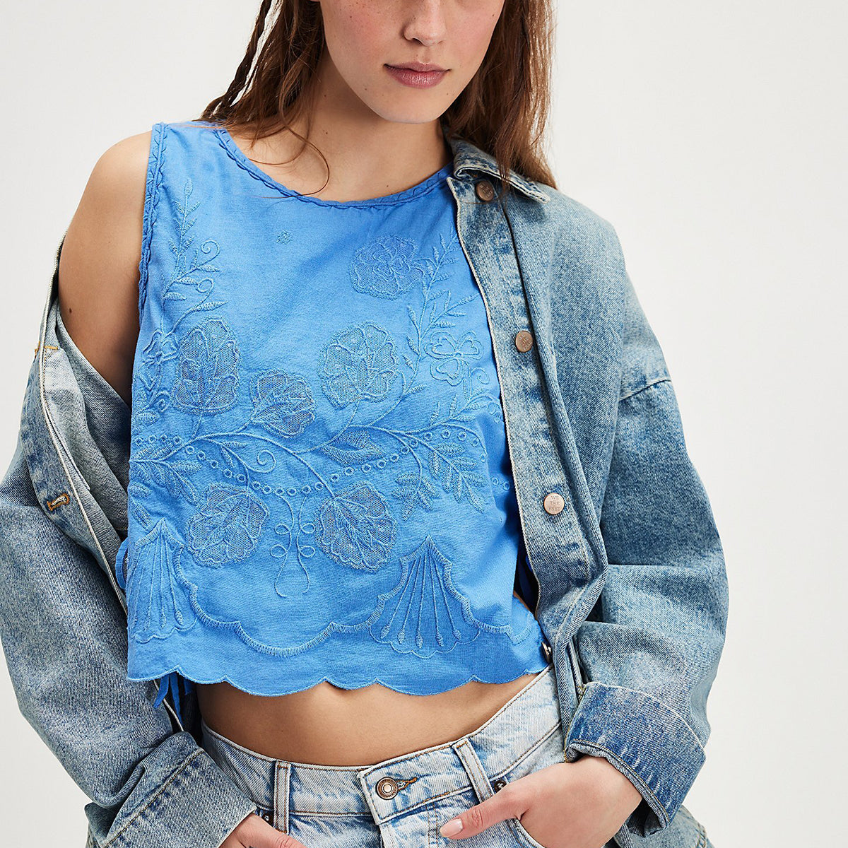 Free People Blue Marina Faded Gardens Tank Top