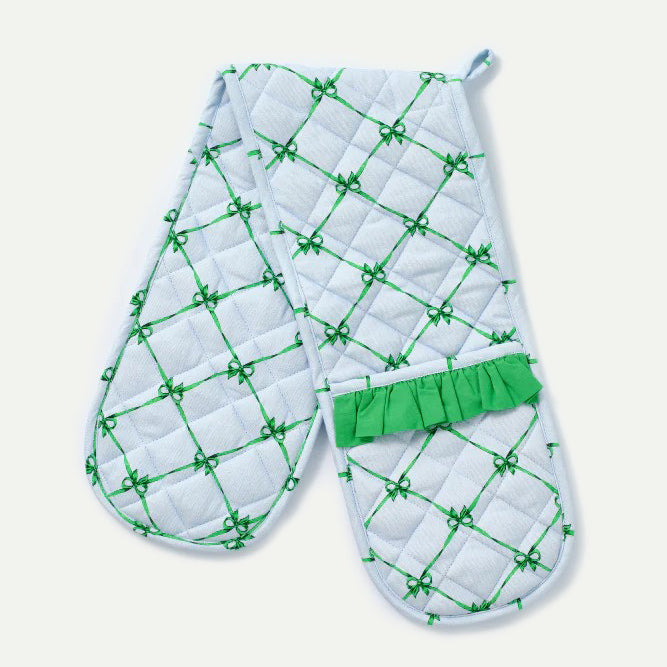 Damson Madder Green Bows Double Oven Mitt