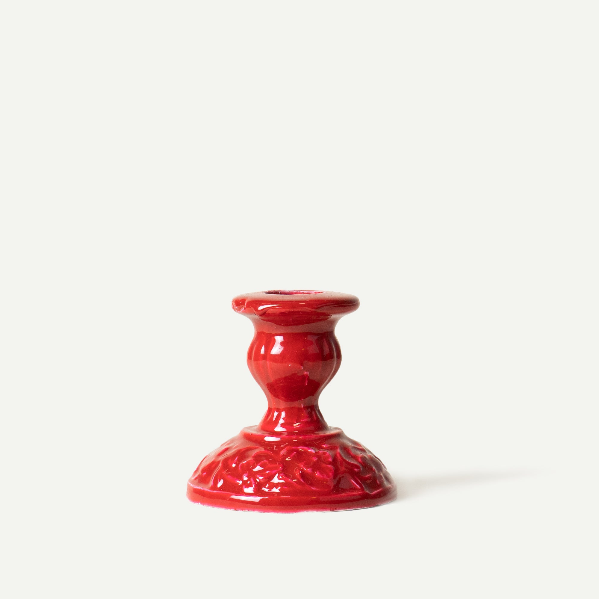 Snow Moulded Metal Red Ceramic Candleholder