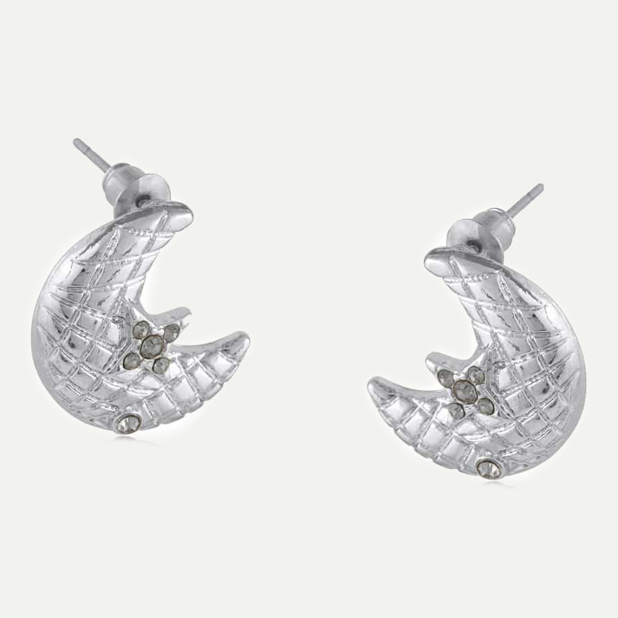 Big Metal London Silver Celena Moon Profile Earrings