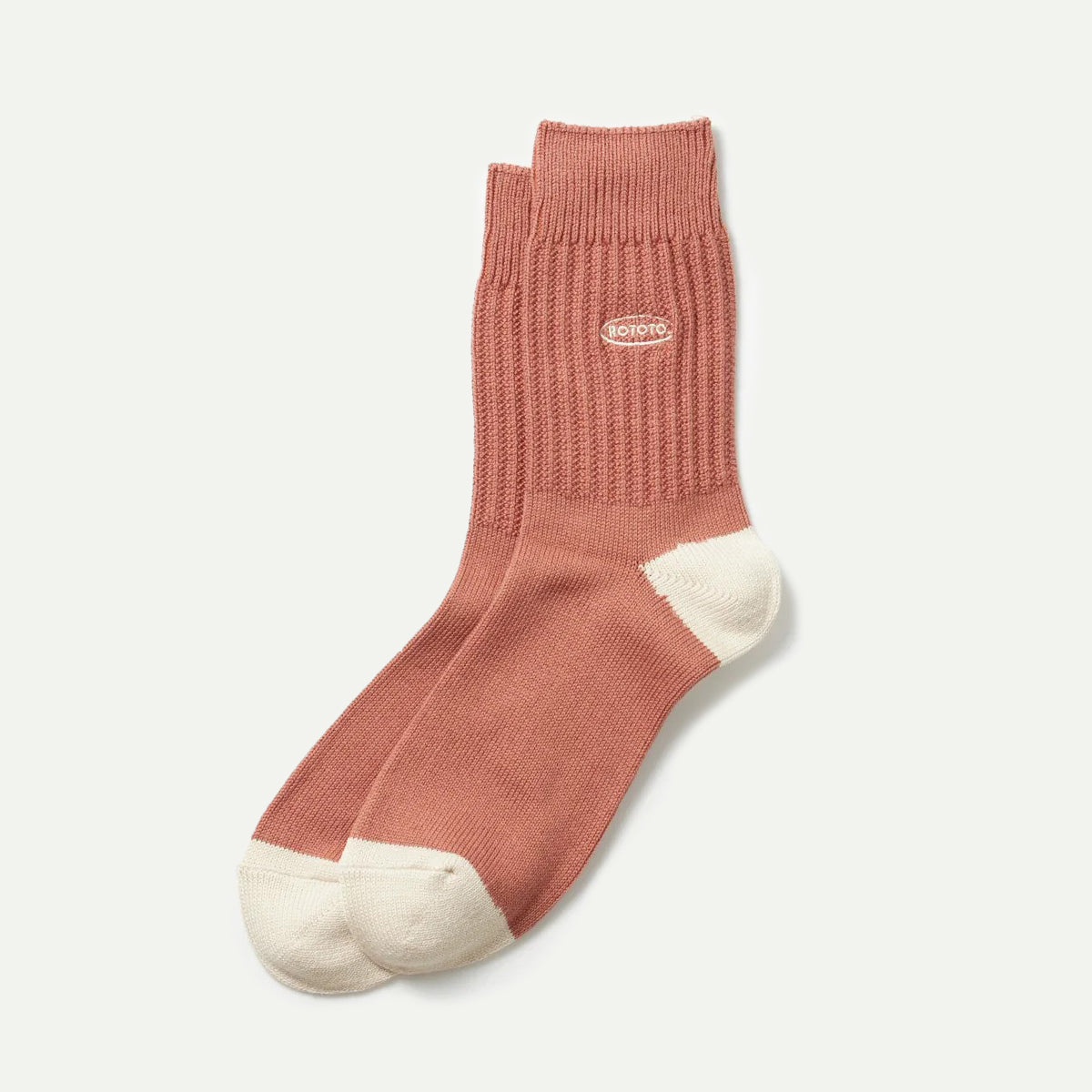 Rototo Dark Coral Ribbed Crew Sock