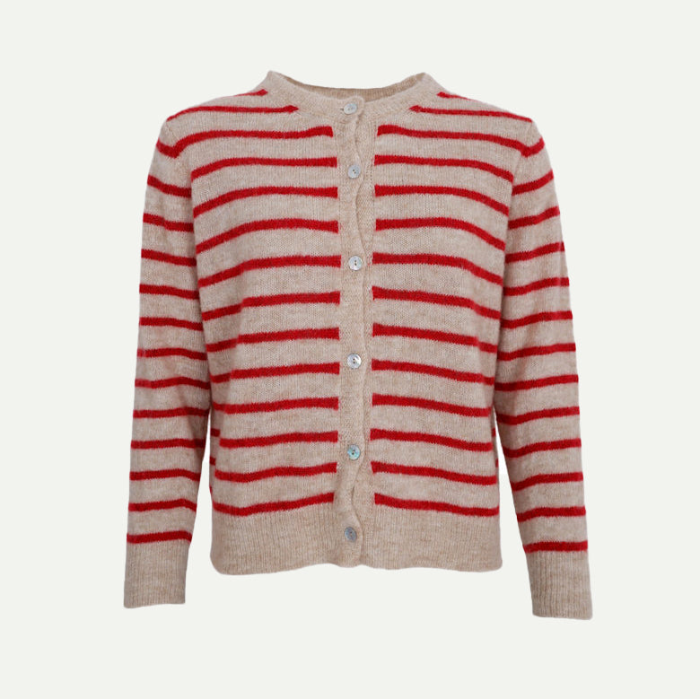 Black Colour Red Striped Dell Knit Cardigan