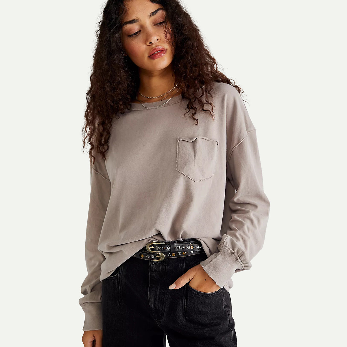Free People Neutral Fade Into You Long Sleeve Tee