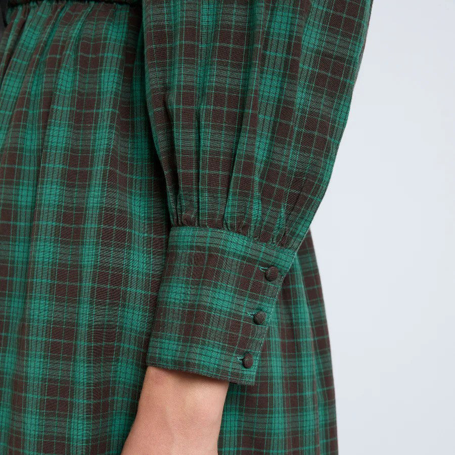 Damson Madder Green Check Elle Shirred Midi Dress