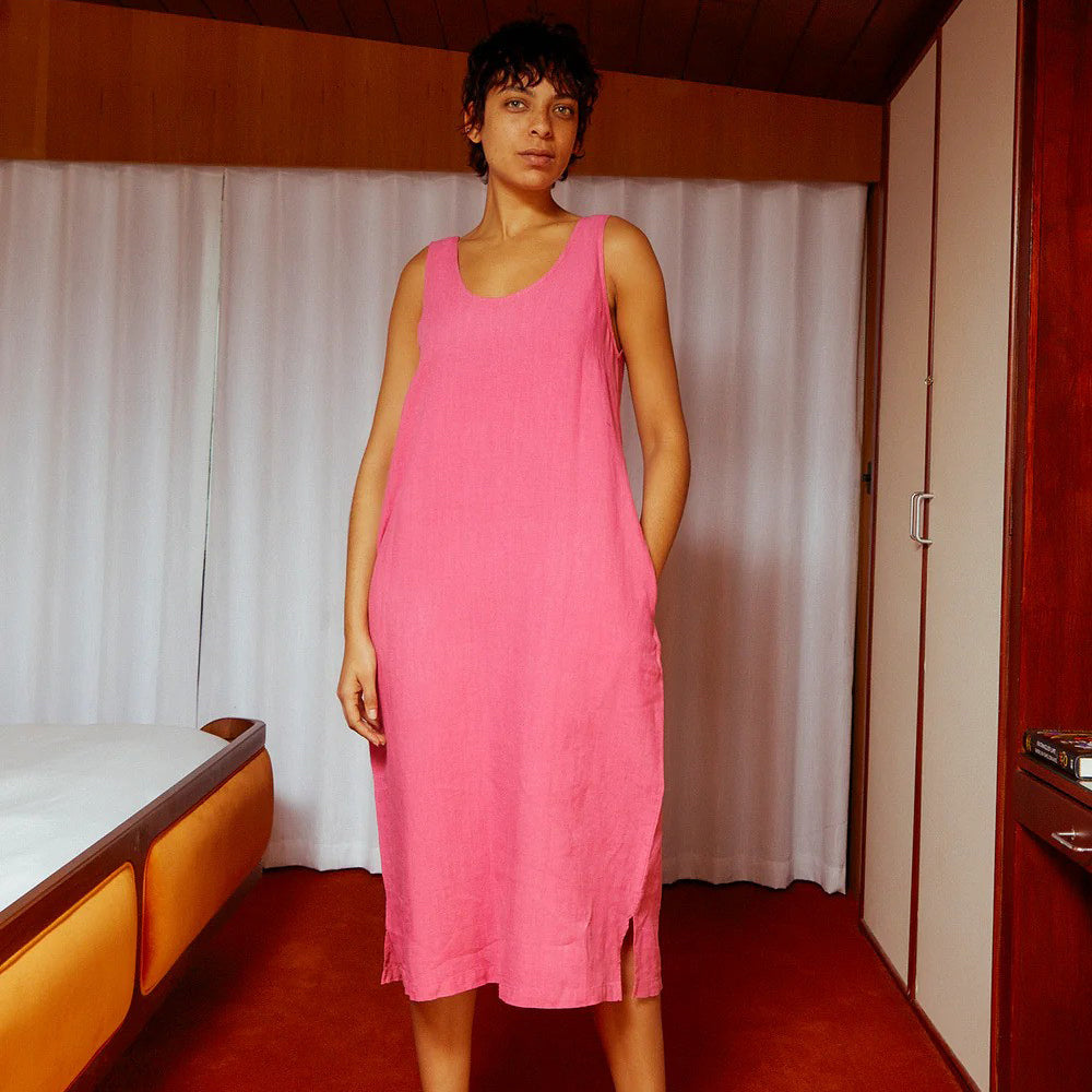L.F. Markey Fuchsia Basic Linen Shift Dress