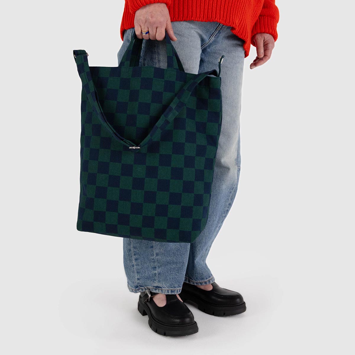 Baggu Navy Green Check Zip Duck Bag