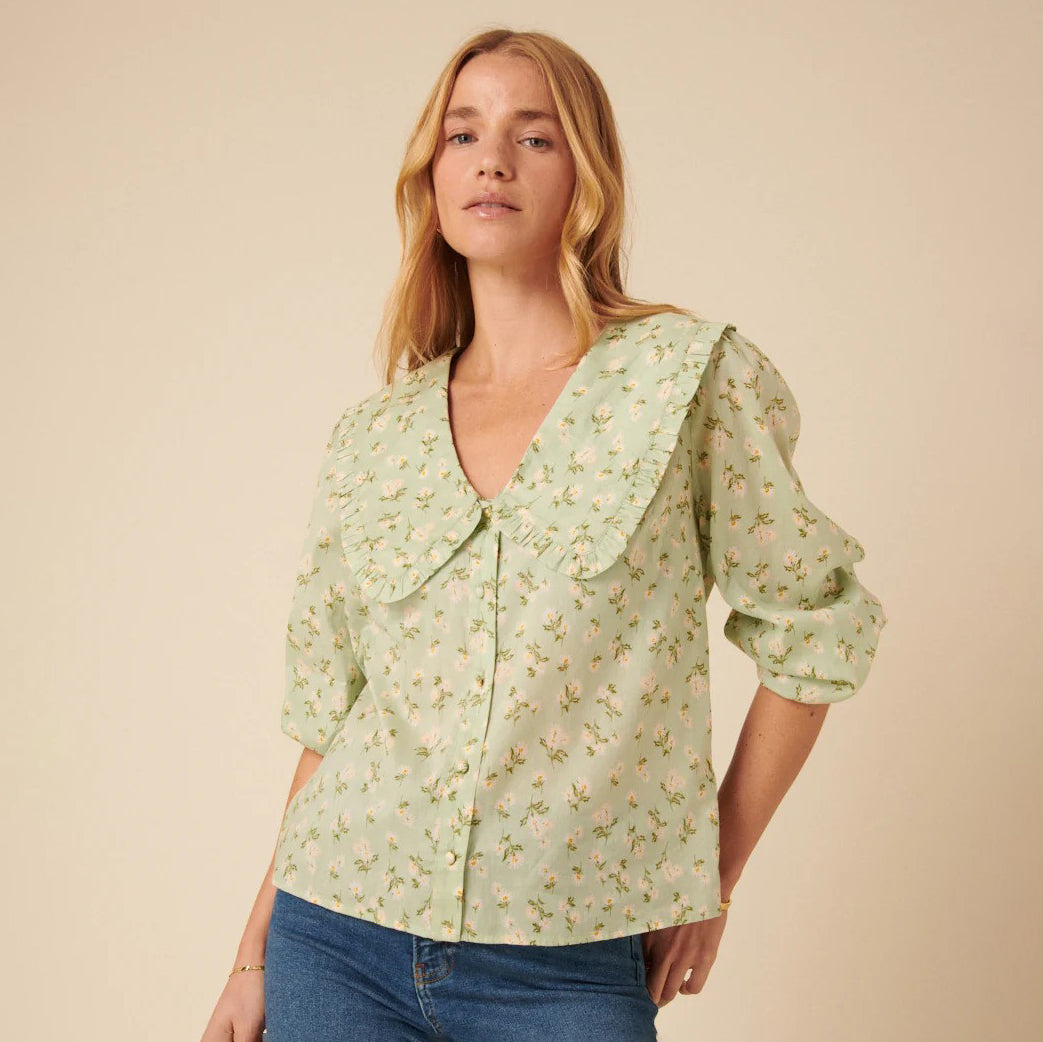Nobody's Child Green Ditsy Emmie Blouse