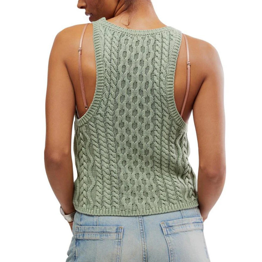 Free People Green High Tide Cable Tank